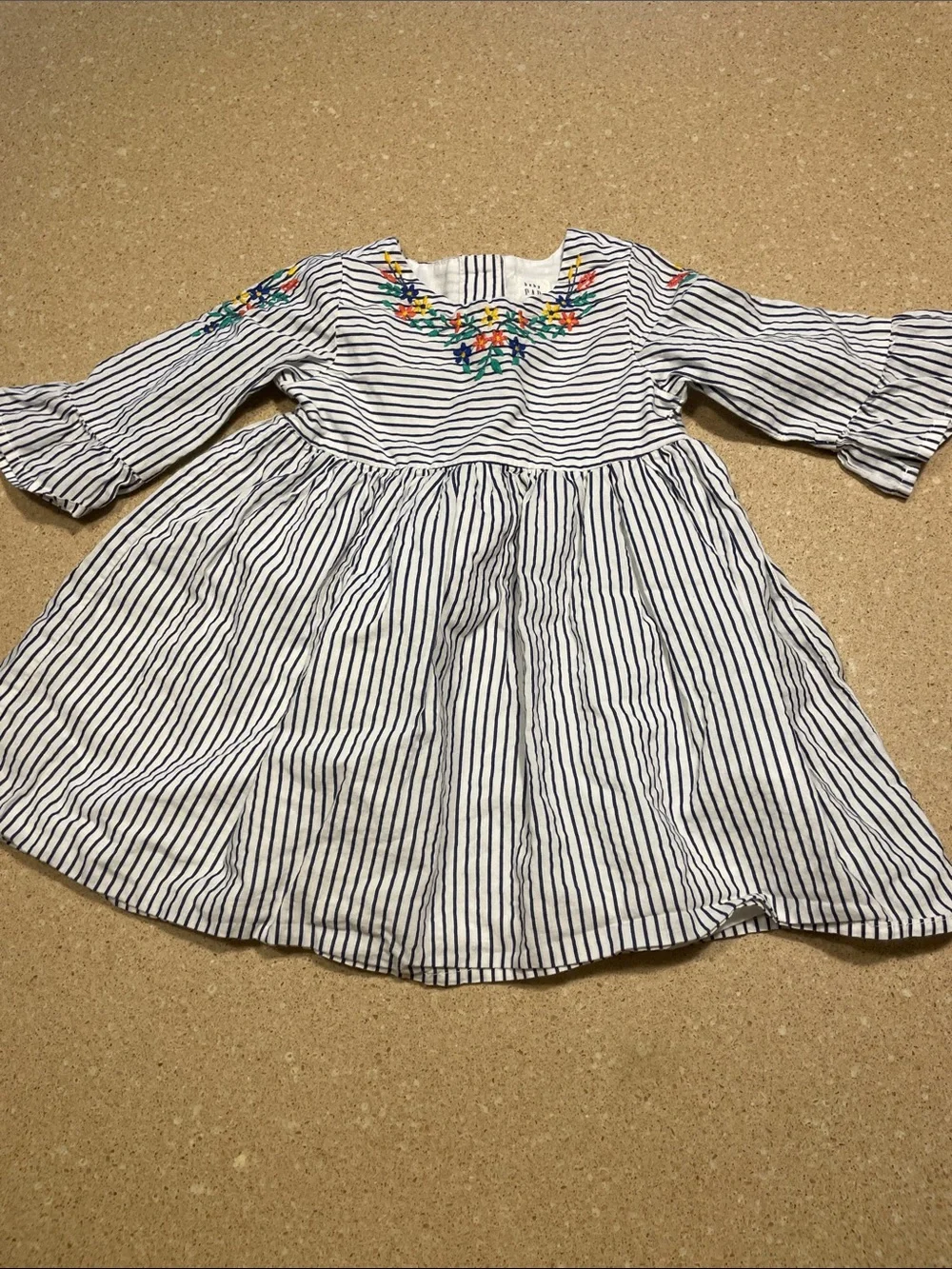 GAP Navy & White Striped Dress with Colorful Floral Embroidery